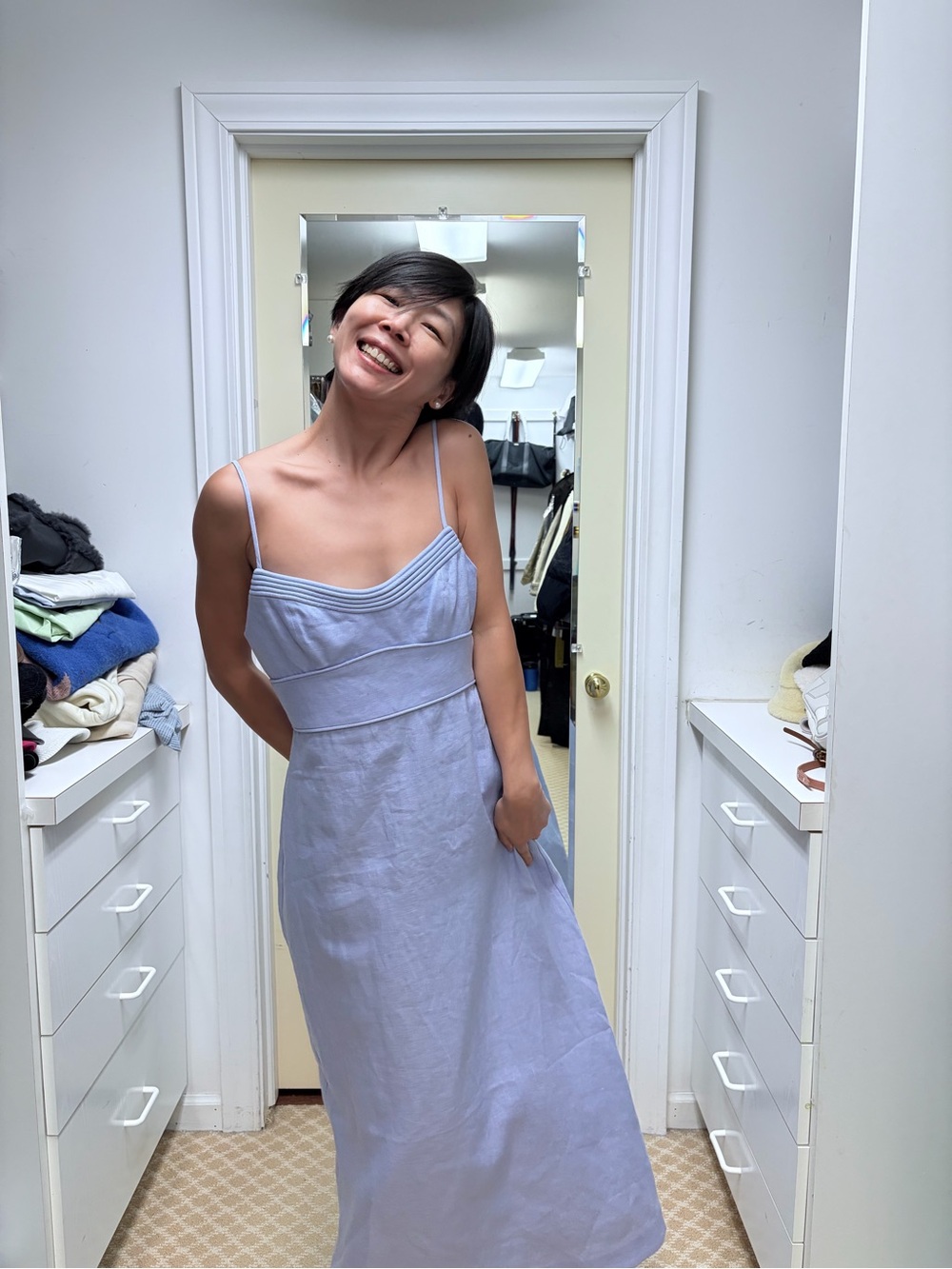 NWOT Zimmermann Light Blue Spaghetti-Strap Linen Slip Midi Dress, Size AU 3 = L